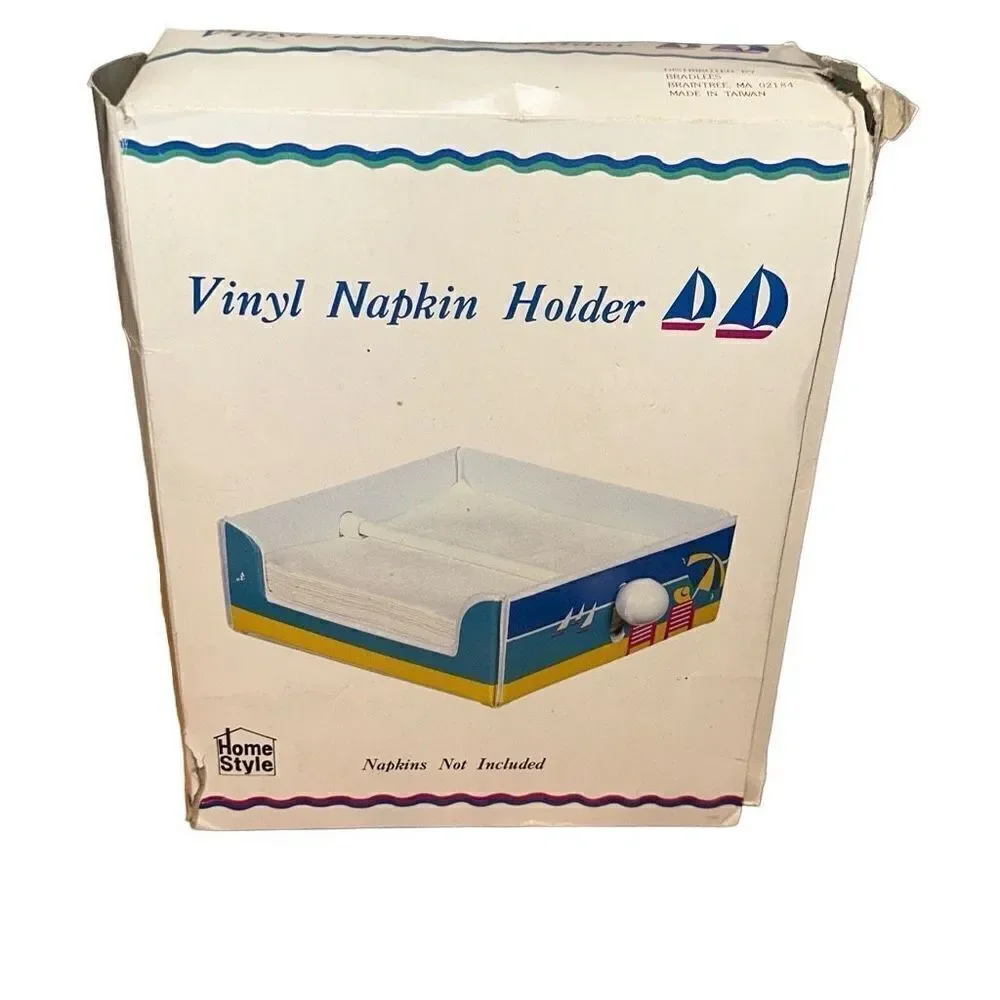 Vintage Vinyl Napkin Holder Beach Sailing Vacation Rare Bradlees
